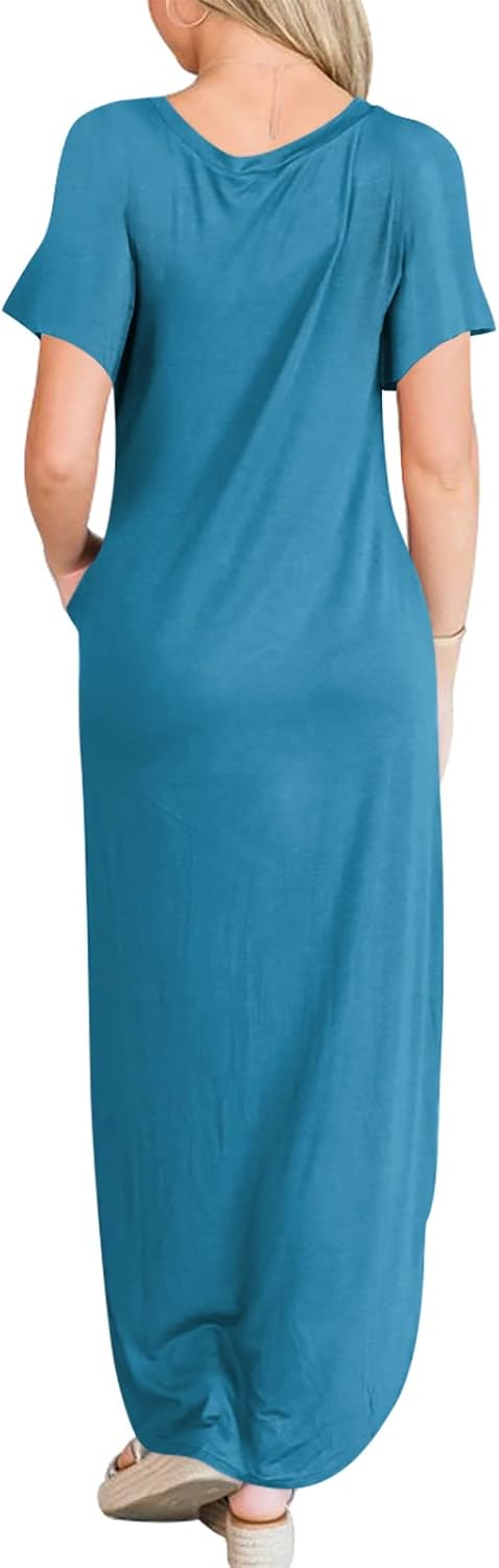 ANRABESS Womens Summer Maxi Dress Short Sleeve Casual Loose Long T Shirt Dresses Split Vacation Beach Sundress Travel Outfits