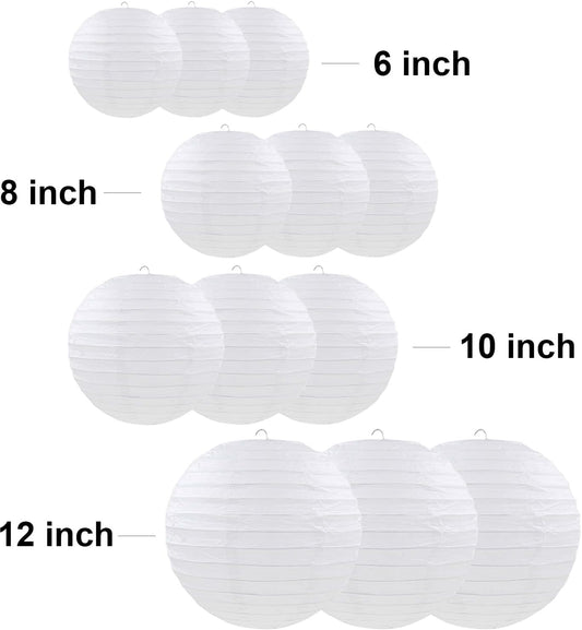 12 Pcs White Paper Lanterns Round Hanging Paper Lanterns for Wedding Birthday Party Baby Shower Engagement Anniversary Decorations