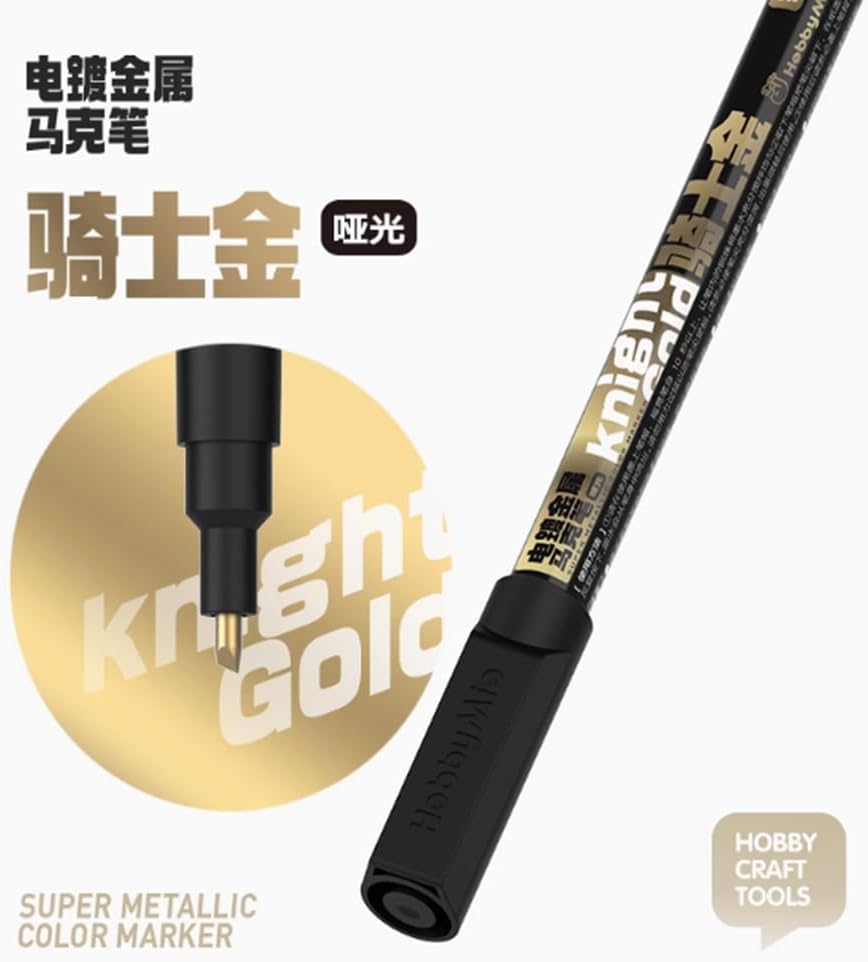 Oil-Based Metallic Chrome Marker Pens – Super Mirror Finish for Model Painting,DIY Crafts,Miniatures (Silver/Gold) – Quick-Dry, High Gloss, Precision Tip (H-M3(Knight Gold))