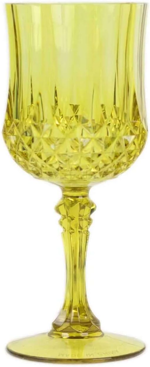 Efavormart 6 Pack Green Crystal Cut Reusable Plastic Wine Glasses, Shatterproof Cocktail Goblets 8oz