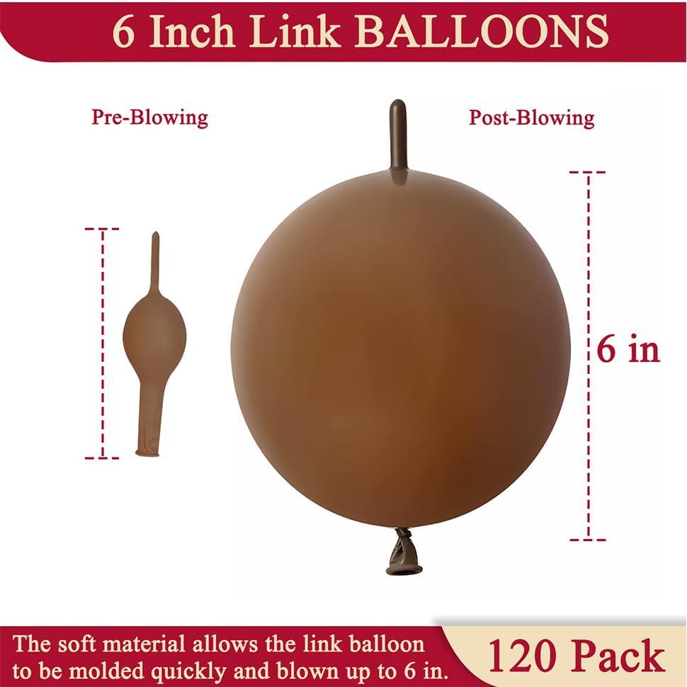 Brown Link Balloons 6 Inch – 120 Pcs Latex Quick Linking Balloons for Boho & Fall Party Decor