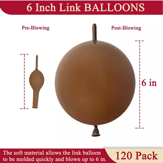 Brown Link Balloons 6 Inch – 120 Pcs Latex Quick Linking Balloons for Boho & Fall Party Decor