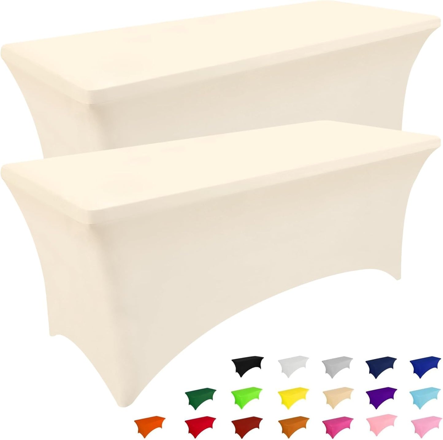 Smiry 2 Pack Spandex Table Cloth 5FT, Elastic Fitted Stretch Tablecloths, Washable and Wrinkle Free Rectangular Patio Table Cover for Outdoor, Wedding, Banquet & Parties (Beige, 60Lx30Wx30H Inch)