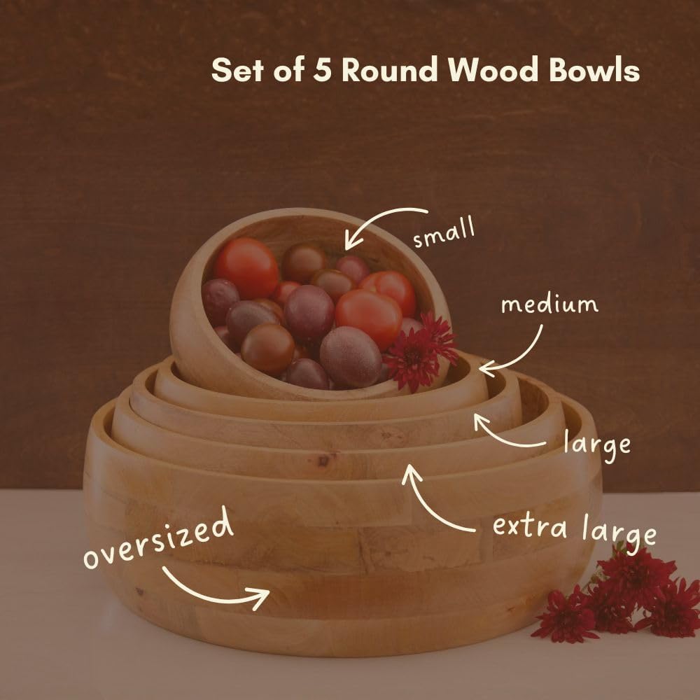 Extra Large Salad Bowl, 17" Wide, Big Serving Dish for Salad, Pasta, Cut Fruit, Party, Catering, Wedding, Restaurant, Kitchen Countertop Fruit Bowl, Farmhouse Style, Mango Wood