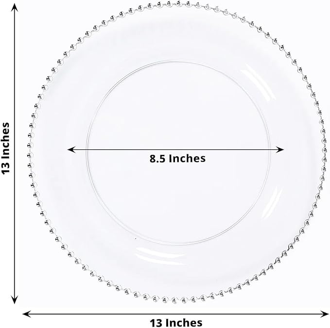 Efavormart 10-Pack Economy Plastic Charger Plates 13" Round Clear with Silver Beaded Rim - Stylish Dinner Party Serving Plates