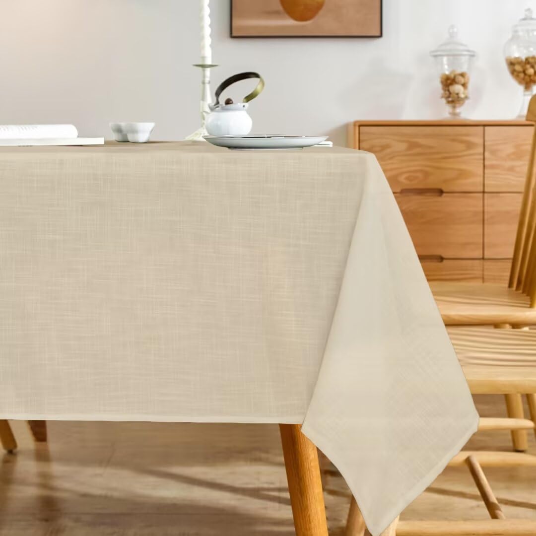 Natural Linen Rectangle Tablecloth, 2 Pack Slubby Textured Fall Lightweight Table Cloth 60 x 60 Inch, Water Resistant Stain Resistant Farmhouse Burlap Table Cover for Kitchen Dining Room
