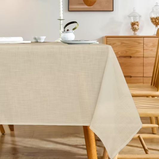 Natural Linen Rectangle Tablecloth, 2 Pack Slubby Textured Fall Lightweight Table Cloth 60 x 84 Inch, Water Resistant Stain Resistant Farmhouse Burlap Table Cover for Kitchen Dining Room