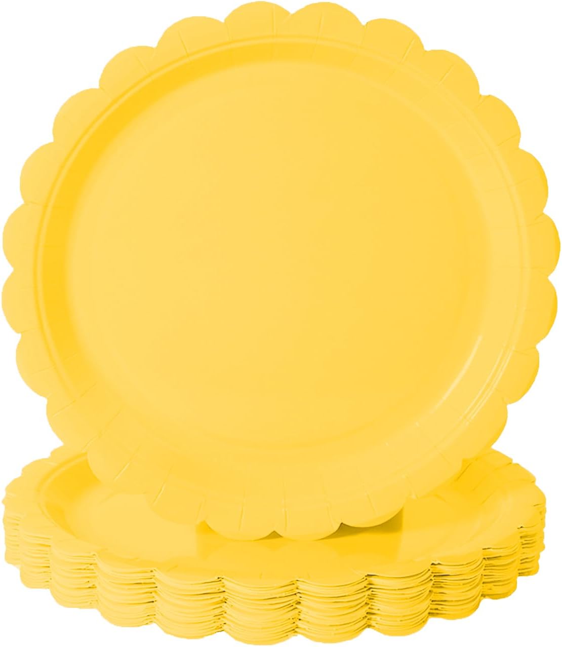 BEFORYOU 50PCS Scalloped Disposable Paper Plates Dessert Cake Party Plates for Baby Shower, Wedding,Bridal Shower Birthday Party Supplies (Yellow, 7IN)
