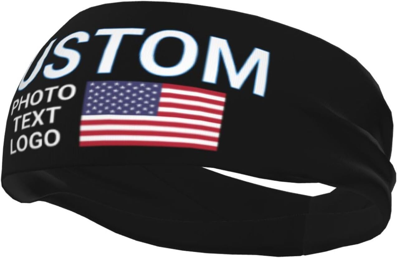 Custom Sports Headband Sweatband Bandana Add Your Photo Logo Text Number, Bulk Customized Unisex Sports Moisture Wicking Breathable Elastic