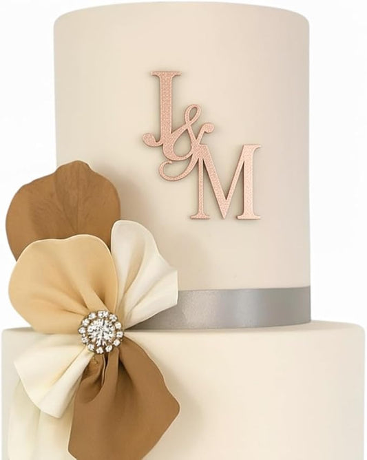Personalized Gold Wedding Cake topper– Custom Couple Initials, Elegant Custom Cake Decoration for Modern Weddings (Rose Gold)