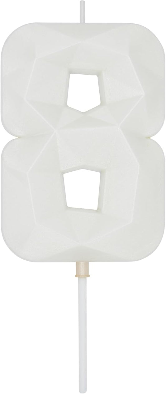 DERVENTA Large Birthday Candle Number 3D White 3.7 inch Party Celebration Anniversary Decoration Cake Topper 1 Piece (Number 8 White)