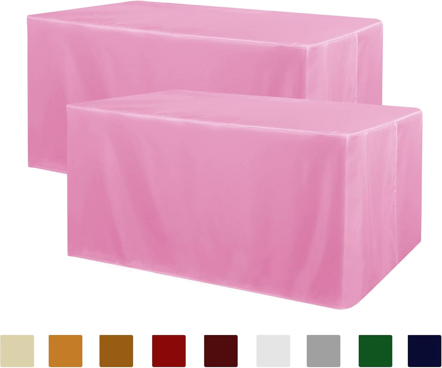 Obstal 2 Pack Table Clothes for 6 Foot Rectangle Tables - Water Resistant Washable Fabric Polyester Rectangle Table Cover Protector for Wedding, Banquet and Trade Shows, 72L x 30W x 30H Inches, Pink