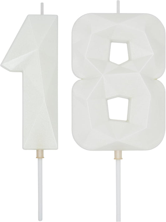 DERVENTA Large Birthday Candle Number 3D White 3.7 inch Party Celebration Anniversary Decoration Cake Topper 1 Piece (Number 18 White)