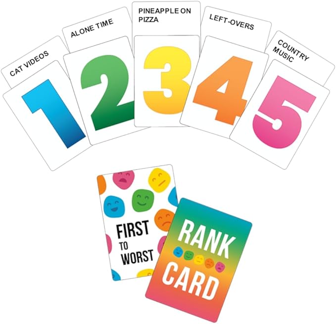 FIRST TO WORST Party Game - The Card Game About How Your Friends and Family Rank Things - White Elephant Gifts, Stocking Stuffers and Board Games Night with Friends with Polarizing Priorities