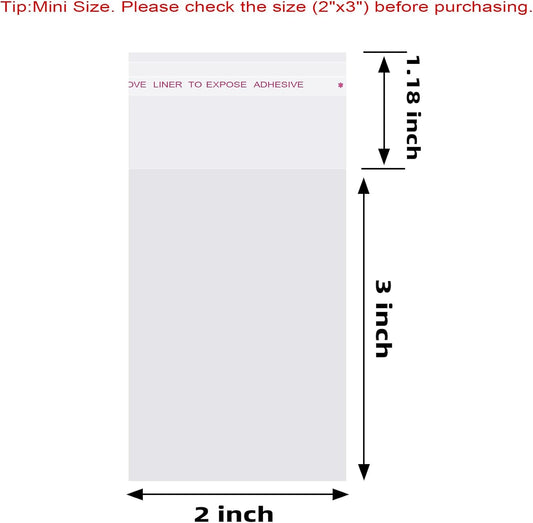 Self Sealing Cellophane Bags Self Adhesive,2x3 Inches Clear Resealable Cellophane Bags 200Pieces (Mini Size)