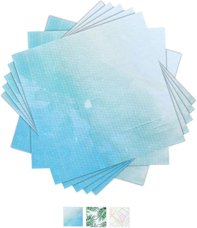 SOLAS Beautifully Designed 2 Ply Square Blue Paper Napkins - 20 Pack Fun & Colorful Teal & Blue Pastel