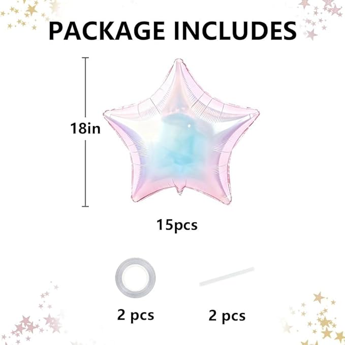 TONIFUL 15Pcs 18 Inch Large Iridescent Star Shape Foil Balloons Big Stars Helium Mylar Ballons for Birthday Wedding Bridal Shower Anniversary Engagement Party Decorations Supplies