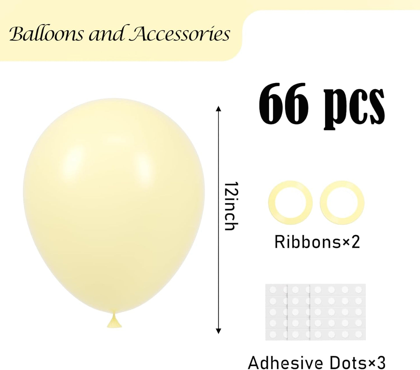 Pastel Yellow Balloons, 66pack 12inch Light Yellow Latex Party Balloons for Birthday Baby Shower Graduation Wedding Gender Reveal Anniversary Party Decorations