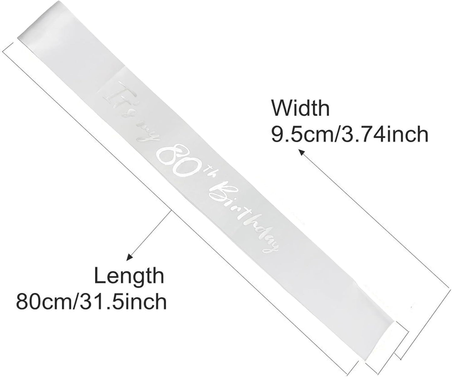 80th Birthday Sash, It's My 80th Birthday Sash White Silver, 80 Birthday Decorations Gifts for Women Men Happy 80th Birthday Party Favor Supplies