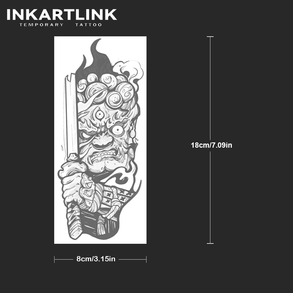 INKARTLINK Tattoo Tech, 2 Sheets Large Semi Permanent Tattoo, Adult Art Design Temporary Tattoos, Lasts 1-2 Weeks, Waterproof, Realistic Look, No Reflection (The Warrior's Sword)