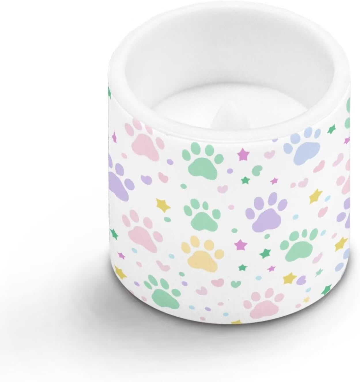 Poceacles LED Flameless Candles Set of 4 Flickering Night Lights with Remote and Timer, Stylish Design Battery Operated Candles for Indoor Outdoor Decorations, Cute Paw Star Love Print White
