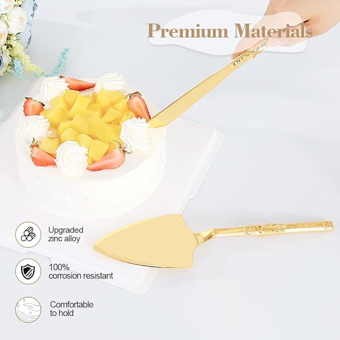 TUKDAK Cake Cutting Set for Wedding, Personalized Gold Cake Knife and Server Set, Custom Cake Serving Set, Engraved Pastry Pie Server Cake Pizza Cutter, Birthday Bridal Gift (F-Classic)
