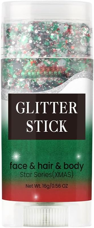 Face and Body Glitter Stick, Sparkly Chunky Hair Glitter Makeup, Holographic Sparkling Neon Outfit Singer Concert Music Rave Festival Party Accessories Glitter Gel. (Red & White & Green)