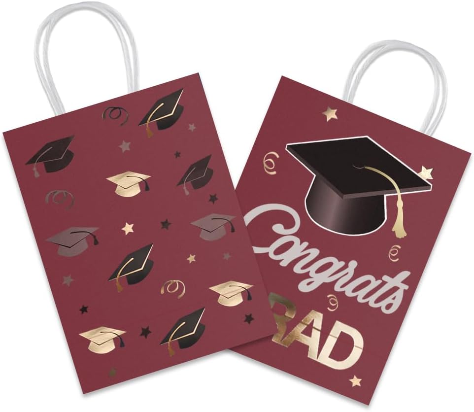 12 Pieces Graduate Gift Bags, Graduation Party Favor Gifts Wrapping Bags for Graduation Season Theme Party Supplies Decoration (Red Gold)
