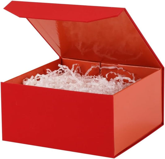 6 Pcs Small Red Gift Box 8x8x4 Inch Magnetic Gift Box Small Magnetic Box with Crinkle Paper Red Small Gift Box with Shredded Paper Luxury Gift Boxes with Lids for Presents