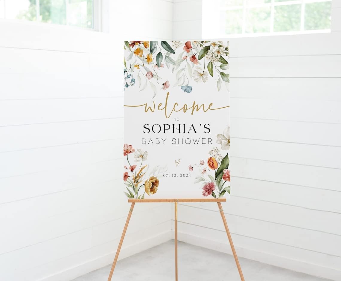 Editable Wildflower Baby Shower Signs, Personalized Flowers Baby Shower Welcome to Party, Bloom Florals Baby Shower Welcome Sign, Printable Spring Flowers Shower Sign Decor, Plastic Sign.