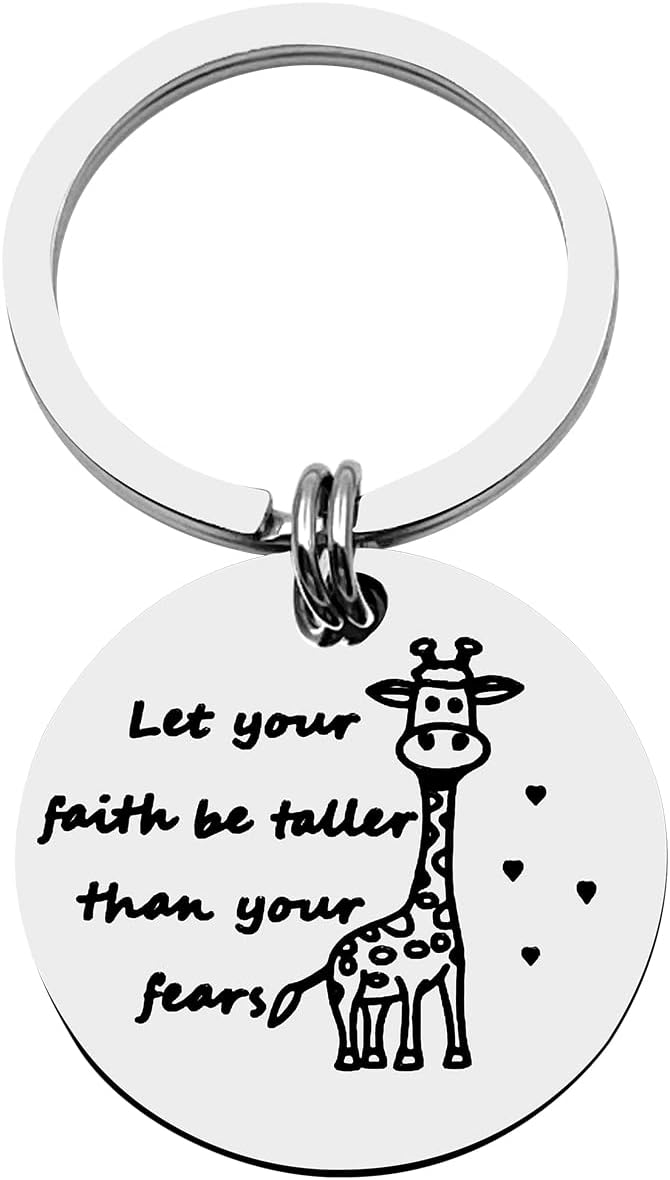 Giraffe Spiritual Themed Keychain - Let Your Faith Be Taller Than Your Fears - Religious Gift for Women, Giraffe Lovers, Friends, Family - Birthday, Graduation Jewelry