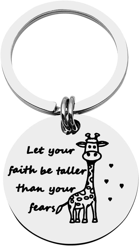 Giraffe Spiritual Themed Keychain - Let Your Faith Be Taller Than Your Fears - Religious Gift for Women, Giraffe Lovers, Friends, Family - Birthday, Graduation Jewelry
