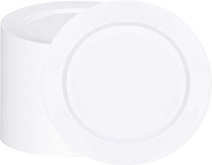 100PCS White Plastic Plates, 10 Inch Disposable Dinner Plate Party, Heavy Duty Disposable Plastic Plates for Party, Wedding and Birthday
