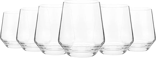 KX-WARE Unbreakable 16-ounce Acrylic Stemless Wine Glasses All Purpose Plastic Tumbler, set of 6 Clear Dishwasher Safe BPA Free Classic Style