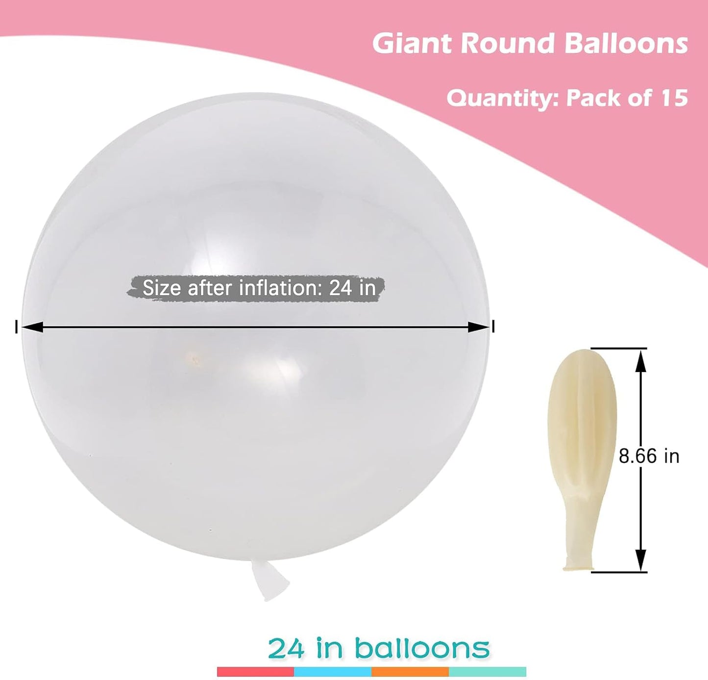 IN-JOOYAA 15Pcs 24 Inch Balloons Clear Giant Round Balloons Large Balloon For Wedding Baby Shower Birthday Party Decorations