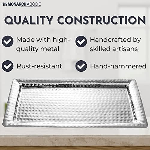 Monarch Abode Hand Hammered Metal Serving Tray, 16-Inch Nickel Finish – Rectangle Serving Platter, Large Serving Tray for Party, Fruit Platter, Dessert Trays, Serving Dishes