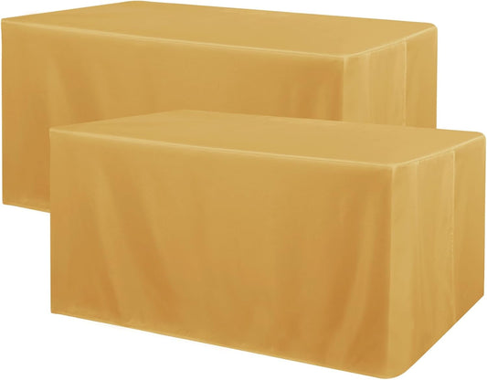 Obstal 2 Pack Table Clothes for 6 Foot Rectangle Tables - Water Resistant Washable Fabric Polyester Rectangle Table Cover Protector for Wedding, Banquet and Trade Shows, 72L x 30W Inches, Gold