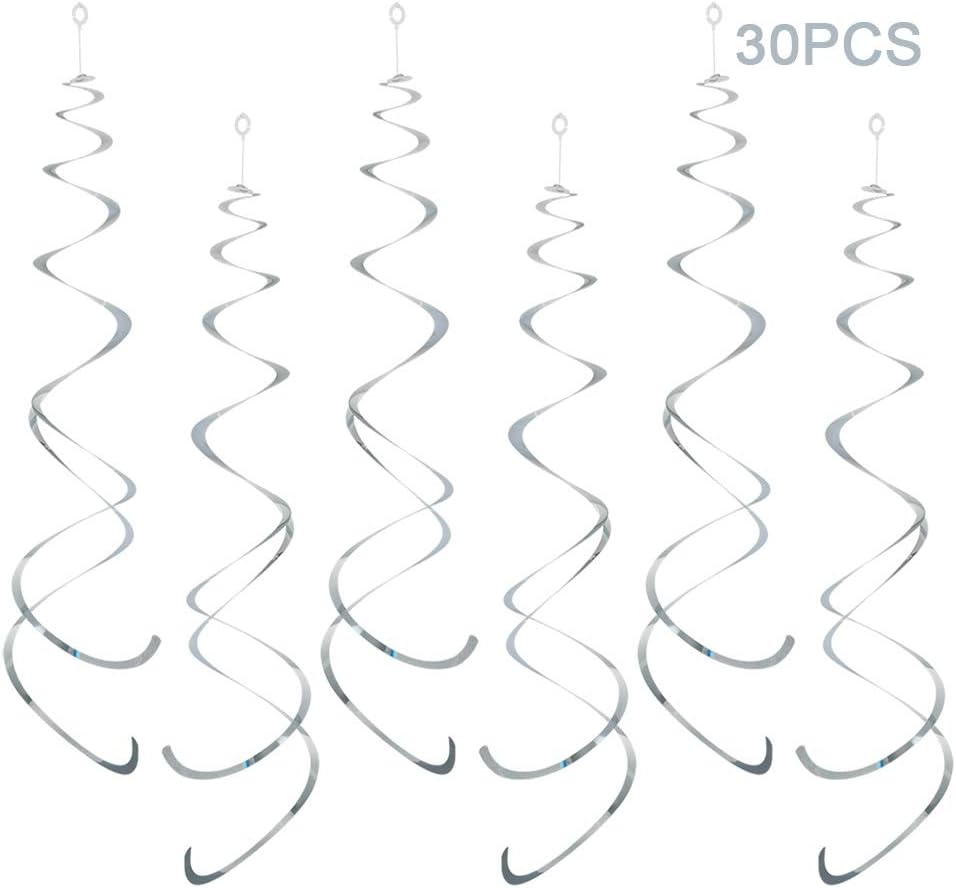 Party Swirl Decorations, Hanging Swirl for Ceiling Decorations, Silver, Pack of 30