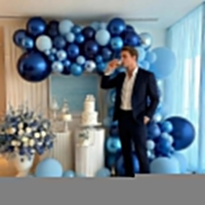 Royal Blue Balloon Garland Double Stuffed, Navy Dark Blue Metallic Balloon Kit for Birthday Baby Shower Bridal Wedding Graduation Anniversary Party Decorations