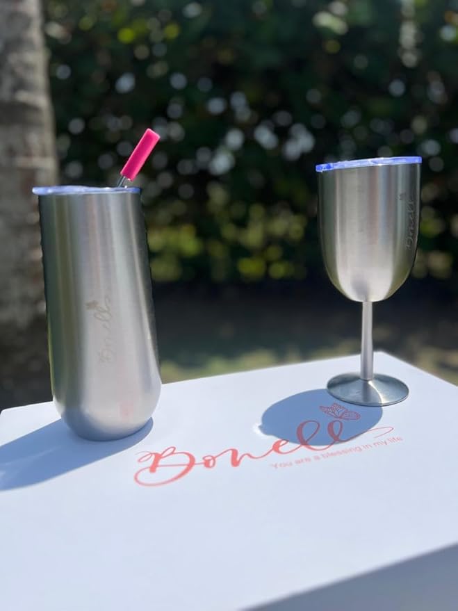 Bonell Champagne Bottle Chiller Gift Set- Portable Stainless Steel Sparkling Wine Cooler with 2 Champagne Flutes (SILVER)