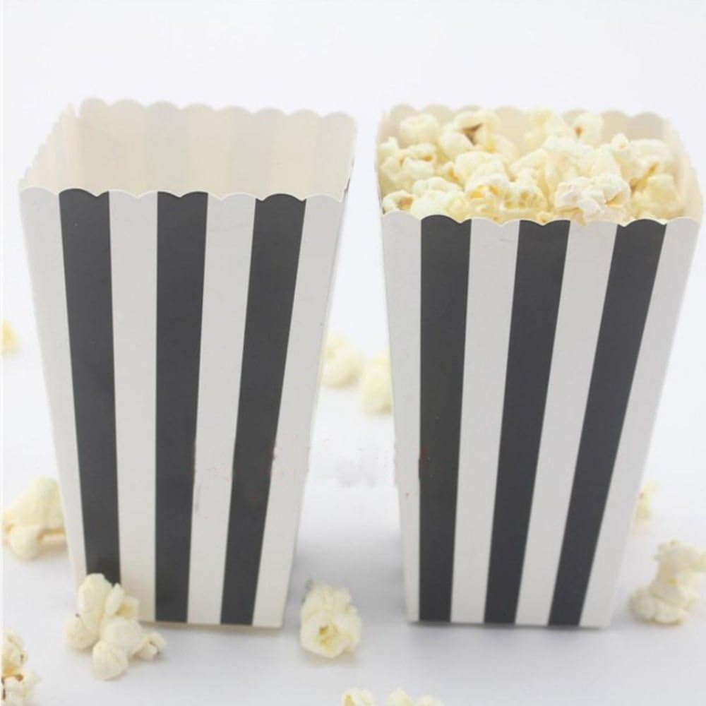 24pcs Striped Paper Popcorn Boxes for Party Favor Supplies (Black)
