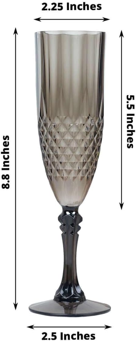 Efavormart 6-Pack Champagne Glasses, 8oz Shatterproof Plastic Crystal Cut Toast Flutes, Black for Party Celebration Wedding