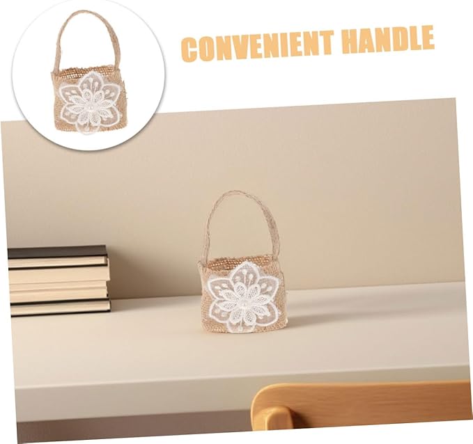 BESPORTBLE 6pcs Mini Burlap Flower Girl Baskets Floral Candy Bags Rustic Party Favor Bags for Wedding Ceremony Decorations