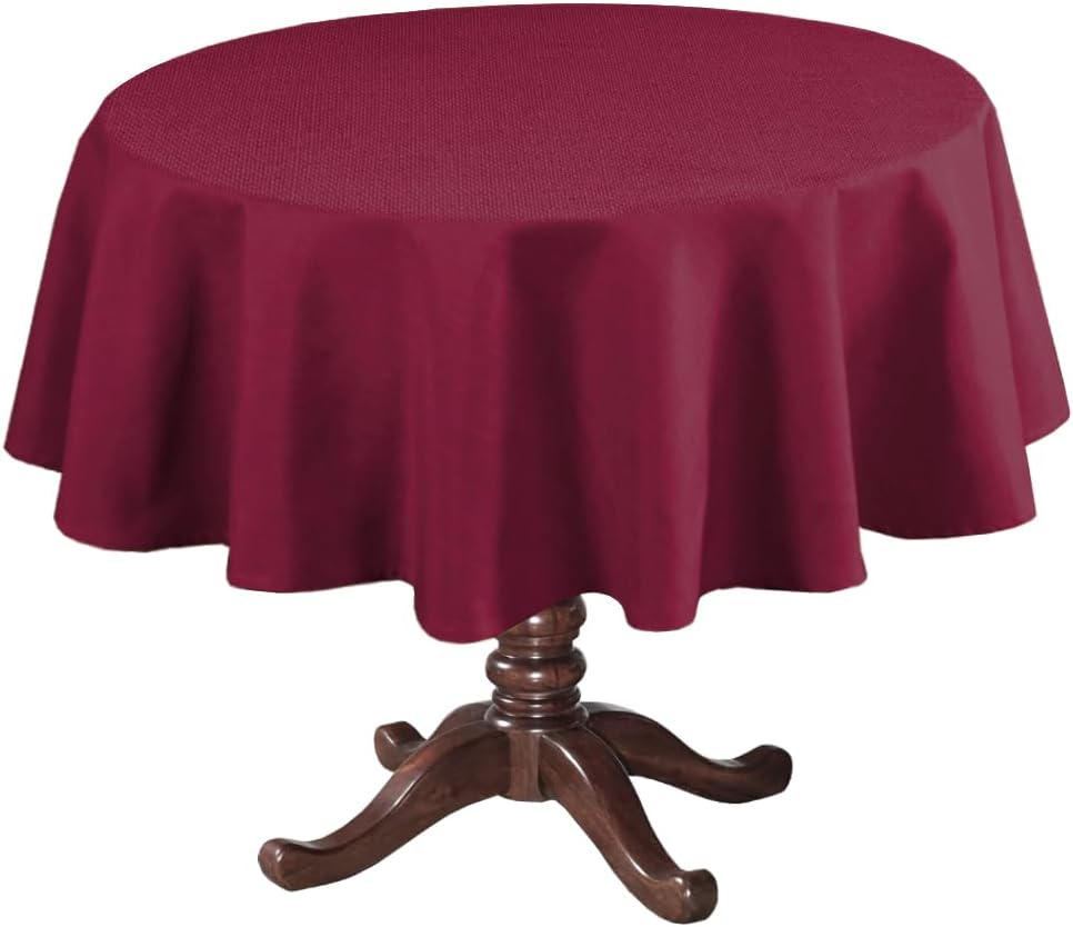 H.VERSAILTEX Linen Textured Table Cloths Round 60 Inch Premium Solid Tablecloth Spill-Proof Waterproof Table Cover for Dining Buffet Feature Extra Soft and Thick Fabric Wrinkle Free, Christmas Red