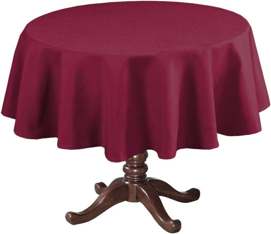H.VERSAILTEX Linen Textured Table Cloths Round 60 Inch Premium Solid Tablecloth Spill-Proof Waterproof Table Cover for Dining Buffet Feature Extra Soft and Thick Fabric Wrinkle Free, Christmas Red