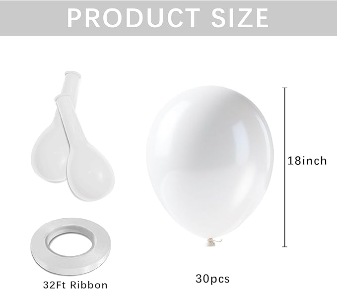 18 Inch White Balloons - 30Pcs Pearl Party Balloons for Balloon Arch, globos de cumpleaños,4th of July Decorations, Birthday Party Decorations, Engagement Decor, Gender Reveal Ideas