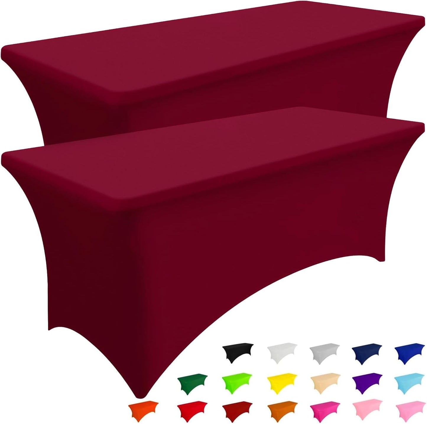 Smiry 2 Pack Spandex Table Cloth 4FT, Elastic Fitted Stretch Tablecloths, Washable and Wrinkle Free Rectangular Patio Table Cover for Outdoor, Wedding, Banquet & Parties (Wine Red, 48Lx30Wx30H Inch)