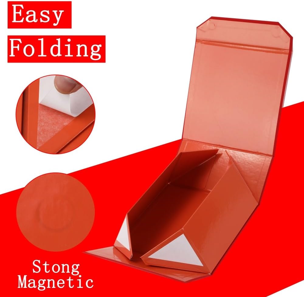 6 Pcs Small Red Gift Box 8x8x4 Inch Magnetic Gift Box Small Magnetic Box with Crinkle Paper Red Small Gift Box with Shredded Paper Luxury Gift Boxes with Lids for Presents
