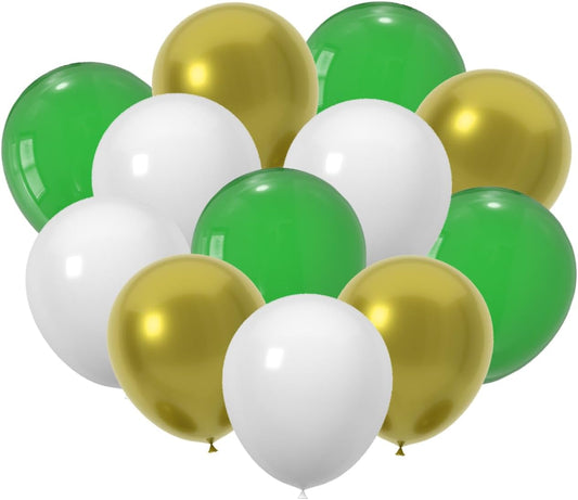 60 Pack 12 Inch Latex Balloons - Green White Gold for St. Patrick's Day, Spring Summer Decor, Birthday Graduation Wedding Baby Shower Party Supplies