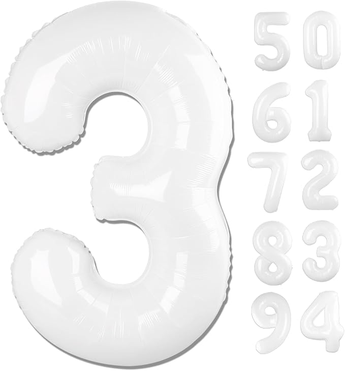 White 3 Balloon, Translucent Number Balloons 40 Inch, 3rd Birthday Decorations for Kids Girls Boys, Men Women White Party Supplies for Party Decorations, Number 3 Balloon